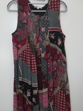 DR2 Sleeveless Patchwork Midi Dress - Burgundy, Pink, Black